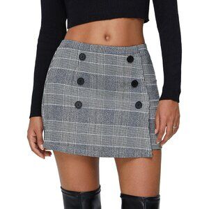 Women's Fall Tweed Plaid Bodycon Mini Skirts High Elastic Wasit Short Skirt